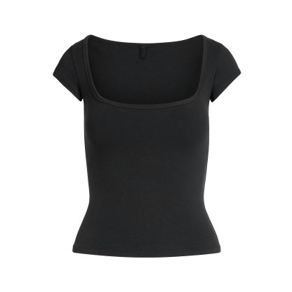COTTON JERSEY SCOOP NECK T-SHIRT - SOOT - image 27