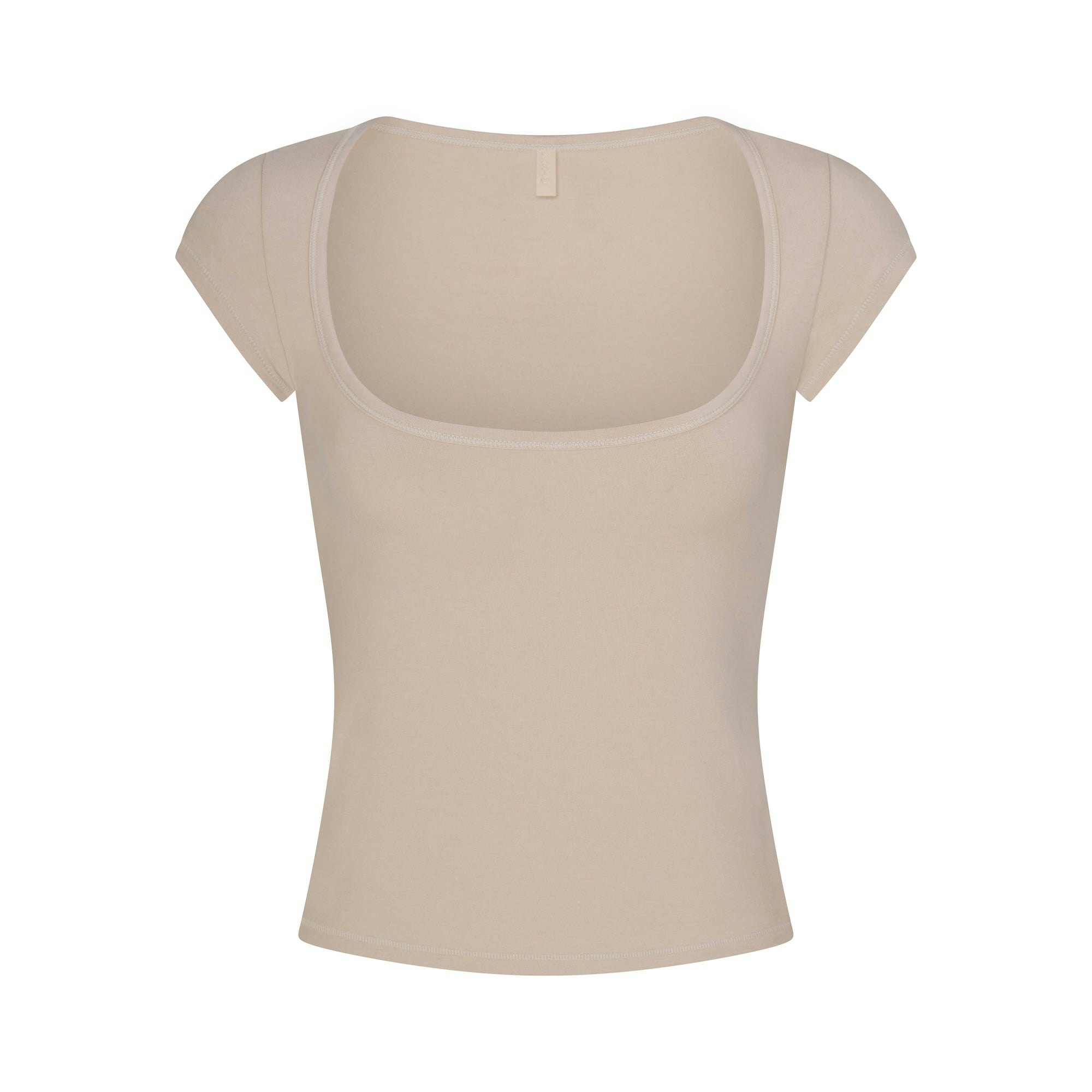 COTTON JERSEY SCOOP NECK T-SHIRT - STONE - image 11