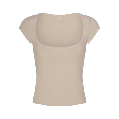 COTTON JERSEY SCOOP NECK T-SHIRT - STONE - image 11