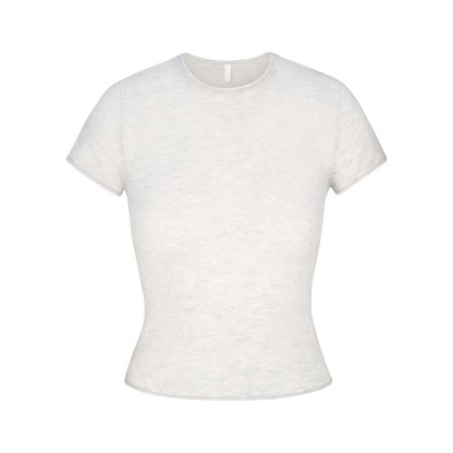 FEATHERWEIGHT CASHMERE TEE - LIGHT HEATHER GREY - image 11