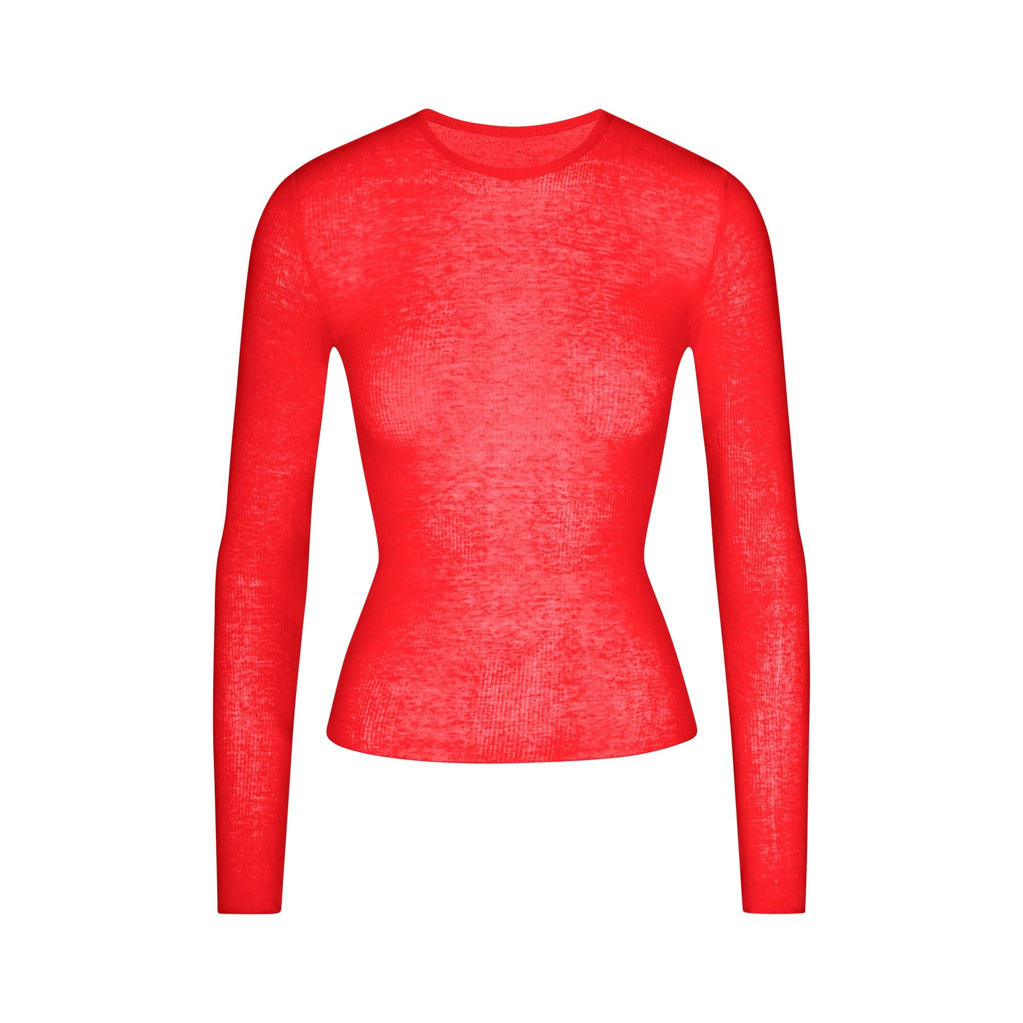 SHEER RIB LONG SLEEVE TOP - CARMINE - image 5