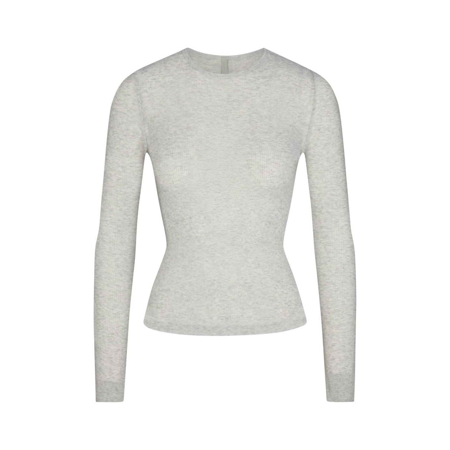 SHEER RIB LONG SLEEVE TOP - LIGHT HEATHER GREY - image 15
