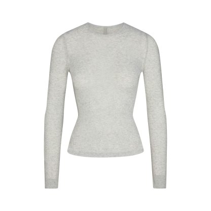 SHEER RIB LONG SLEEVE TOP - LIGHT HEATHER GREY - image 15
