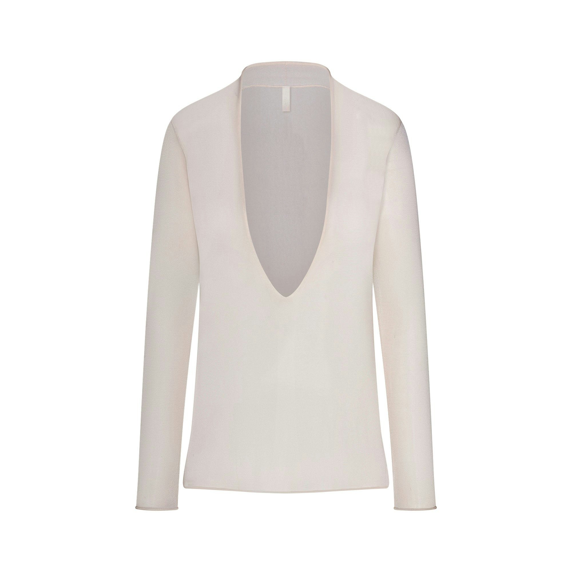 SLINKY KNIT DEEP PLUNGE TOP - BUFF - image 5
