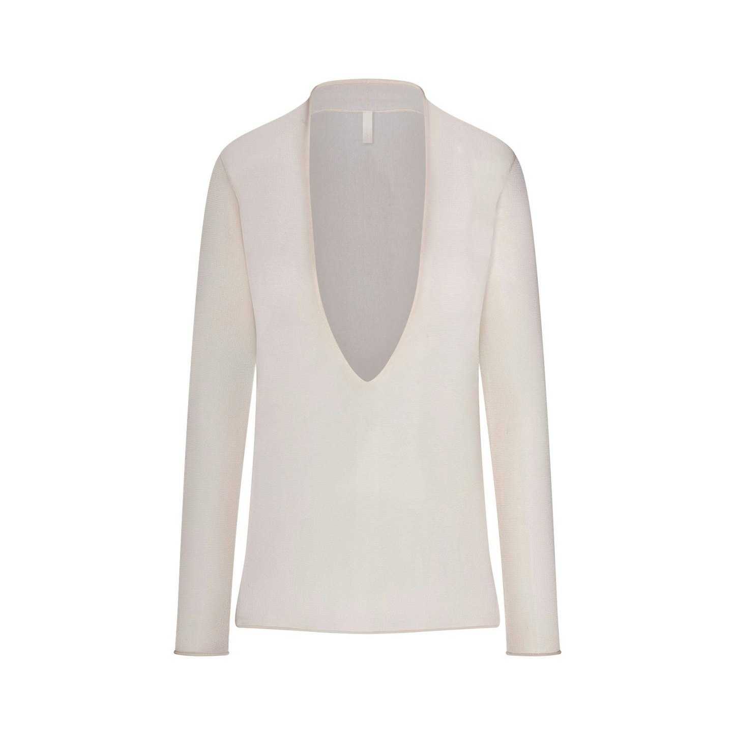 SLINKY KNIT DEEP PLUNGE TOP - BUFF - image 5
