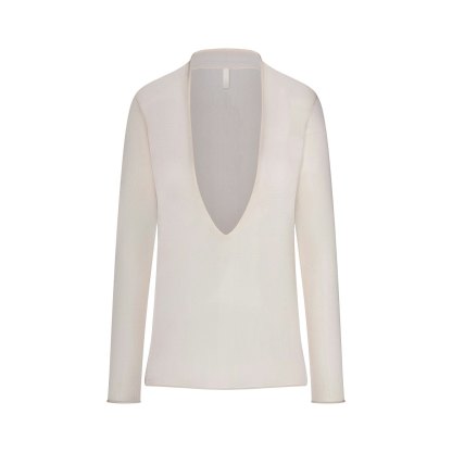 SLINKY KNIT DEEP PLUNGE TOP - BUFF - image 5
