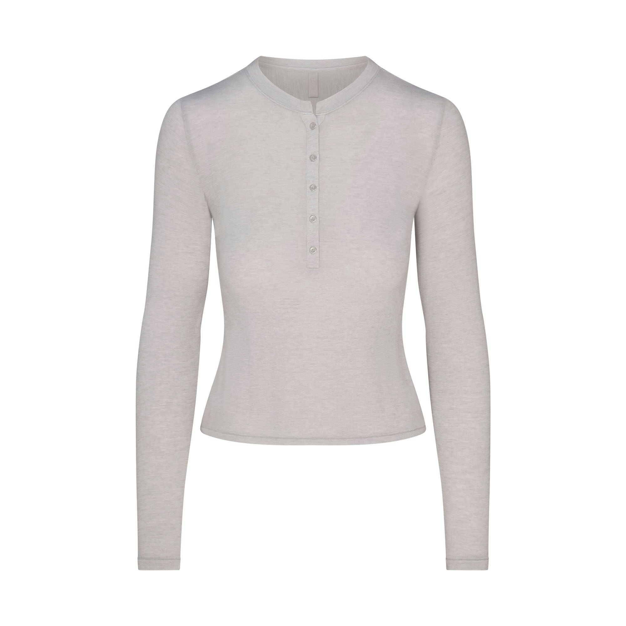 SHEER MODAL CREWNECK HENLEY - HEATHER GREY - image 5