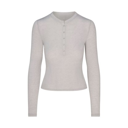 SHEER MODAL CREWNECK HENLEY - HEATHER GREY - image 5