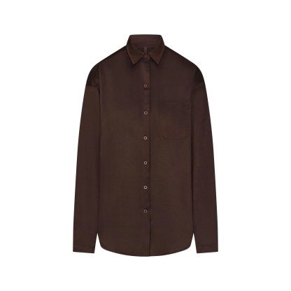 LIGHTWEIGHT SATIN OVERSIZED SHIRT - ESPRESSO - image 11