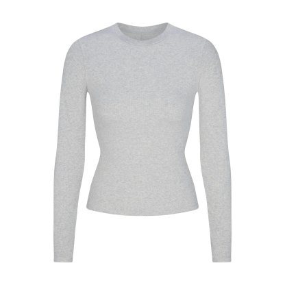 COTTON RIB LONG SLEEVE T-SHIRT - LIGHT HEATHER GREY - image 16