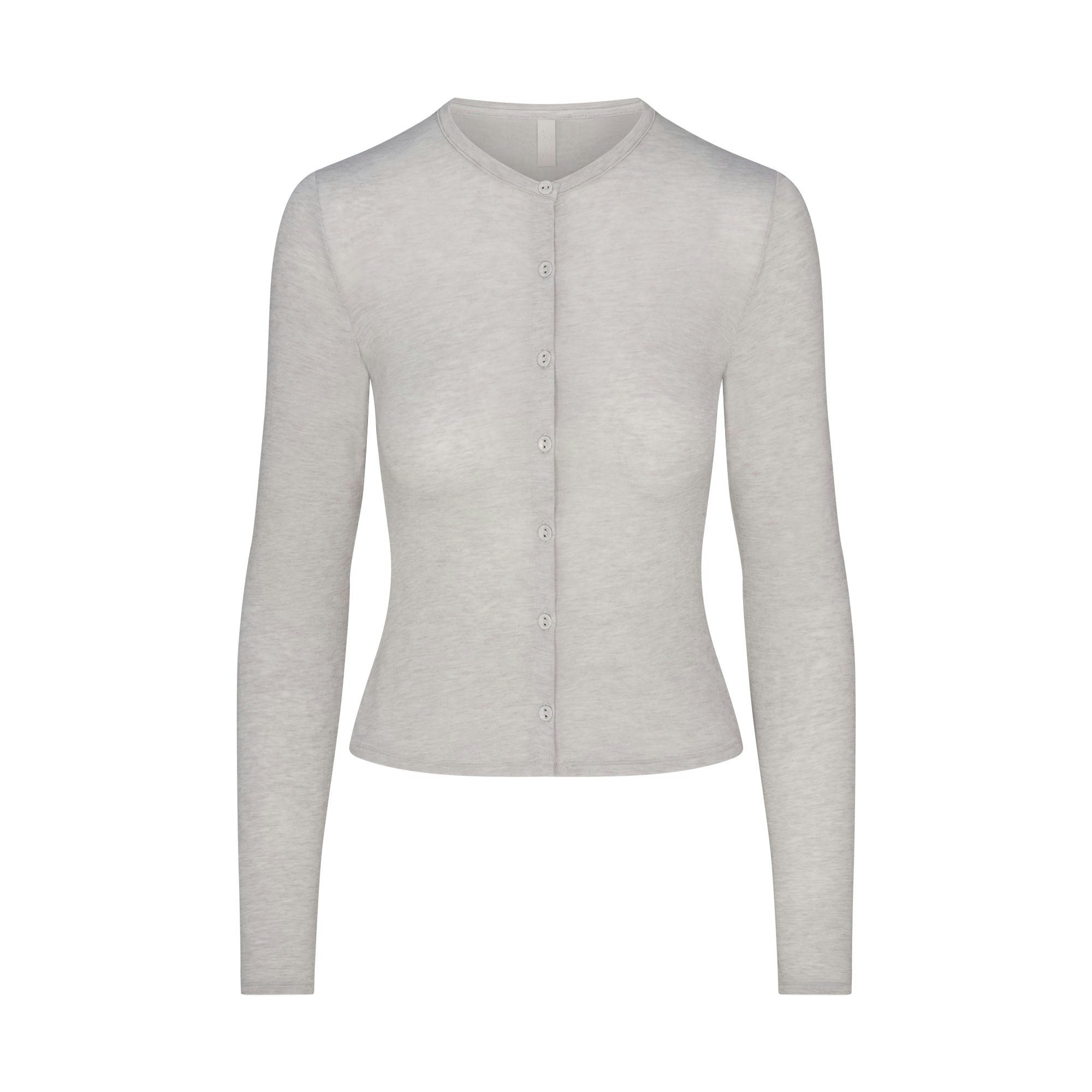 SHEER MODAL CARDIGAN WITH COVERED BUTTONS - HEATHER GREY - image 6