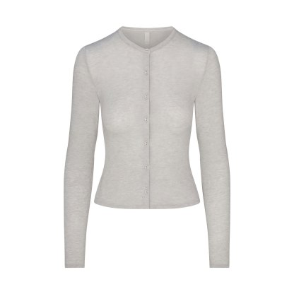 SHEER MODAL CARDIGAN WITH COVERED BUTTONS - HEATHER GREY - image 6