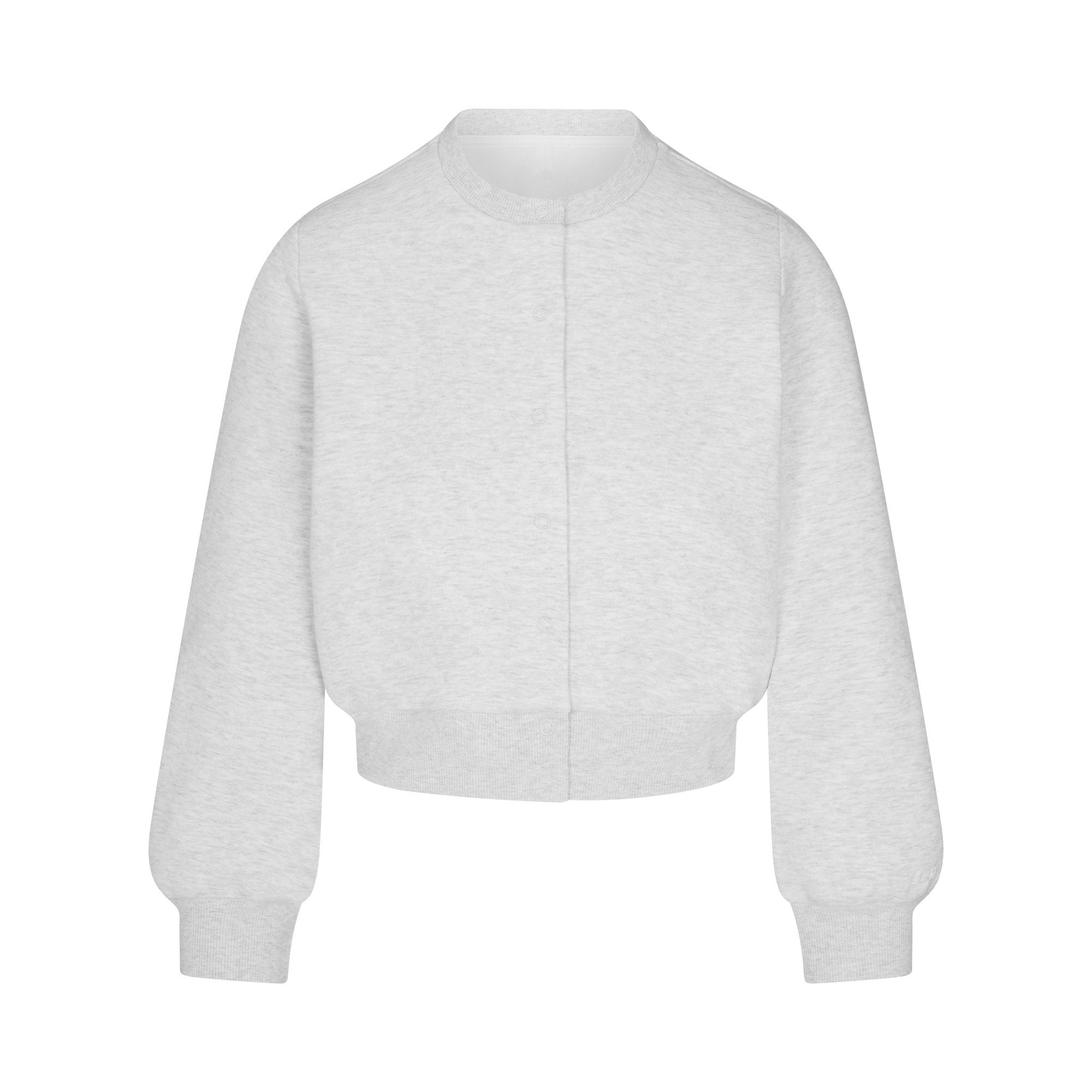 COTTON FLEECE SHRUNKEN CARDIGAN - LIGHT HEATHER GREY - image 12