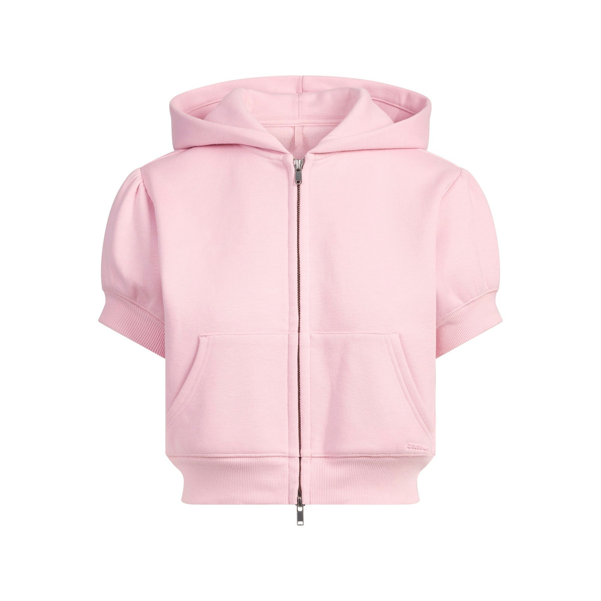 COTTON FLEECE BUBBLE SLEEVE CROPPED ZIP UP - HALITE - image 13
