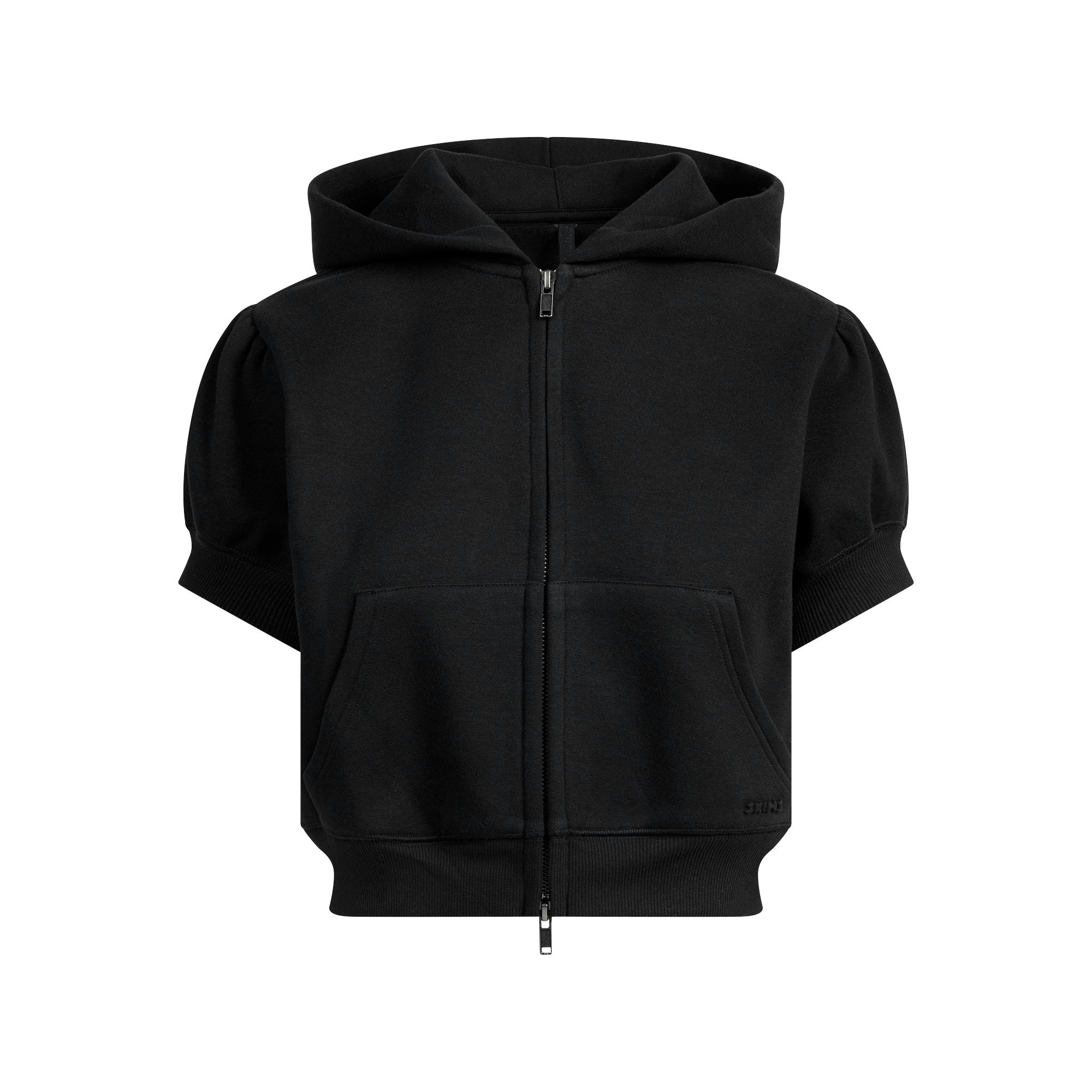 COTTON FLEECE BUBBLE SLEEVE CROPPED ZIP UP - ONYX - image 18