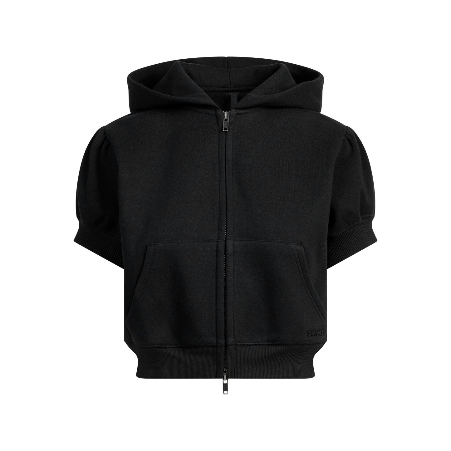 COTTON FLEECE BUBBLE SLEEVE CROPPED ZIP UP - ONYX - image 18