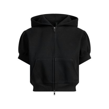 COTTON FLEECE BUBBLE SLEEVE CROPPED ZIP UP - ONYX - image 18