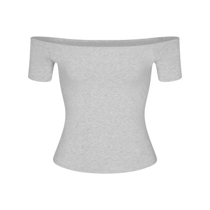 COTTON JERSEY OFF THE SHOULDER TOP - LIGHT HEATHER GREY - image 14