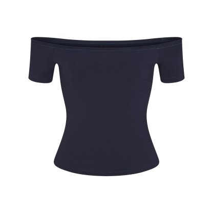 COTTON JERSEY OFF THE SHOULDER TOP - NAVY - image 5