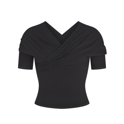COTTON JERSEY WRAP TOP - SOOT - image 19