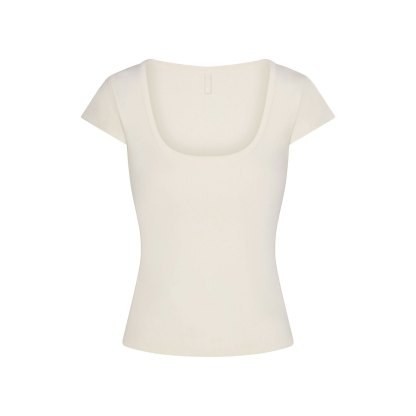 REFINED KNIT SCOOP NECK TOP - EGRET - image 14
