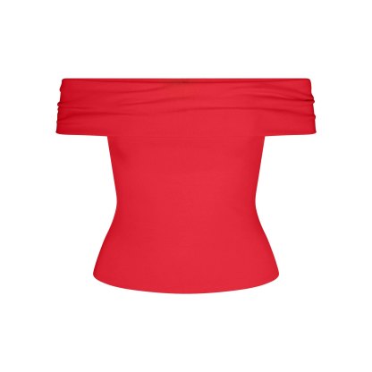 SMOOTH LAYERS ASYMMETRICAL OFF THE SHOULDER TOP - CARMINE - image 5