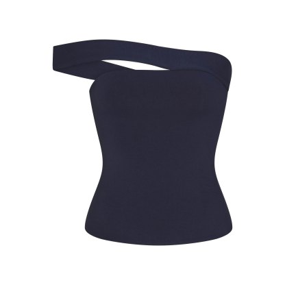 COTTON JERSEY ASYMMETRICAL TOP - NAVY - image 13