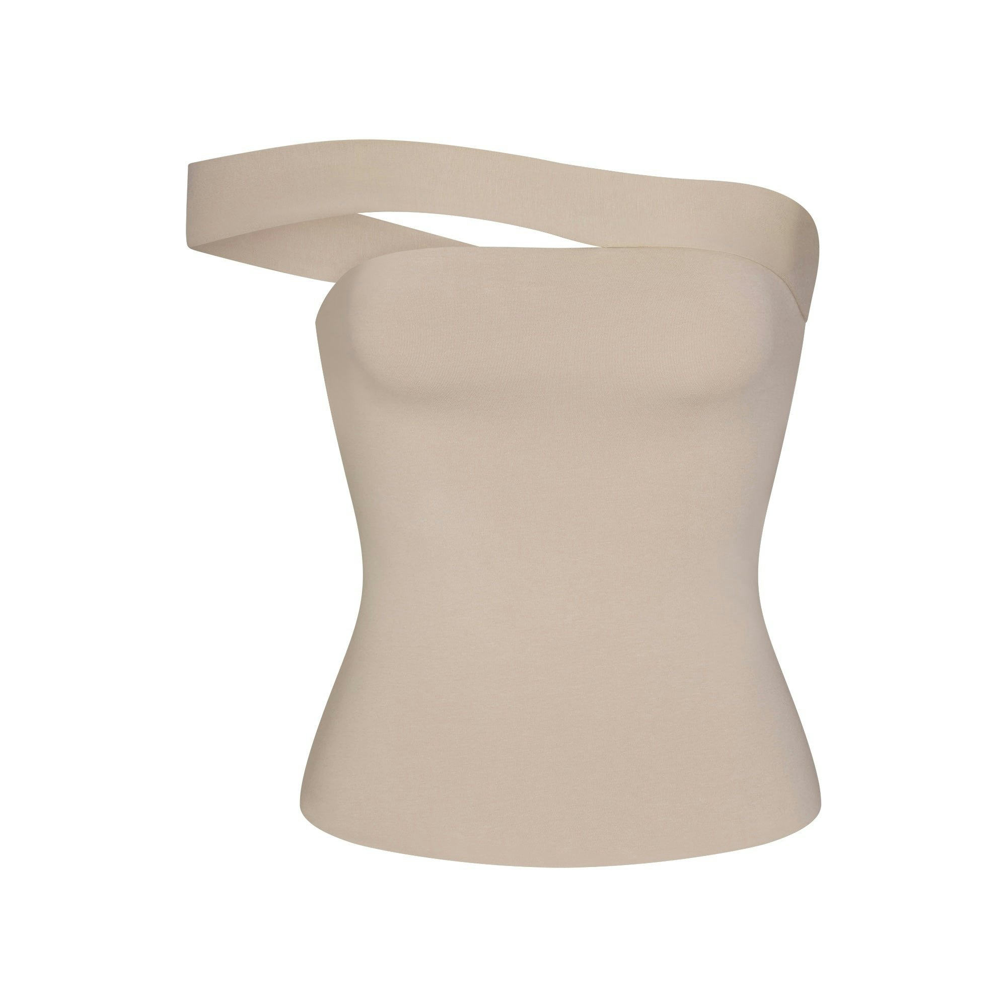 COTTON JERSEY ASYMMETRICAL TOP - STONE - image 8