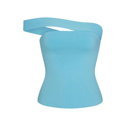 COTTON JERSEY ASYMMETRICAL TOP - WATER - image 18