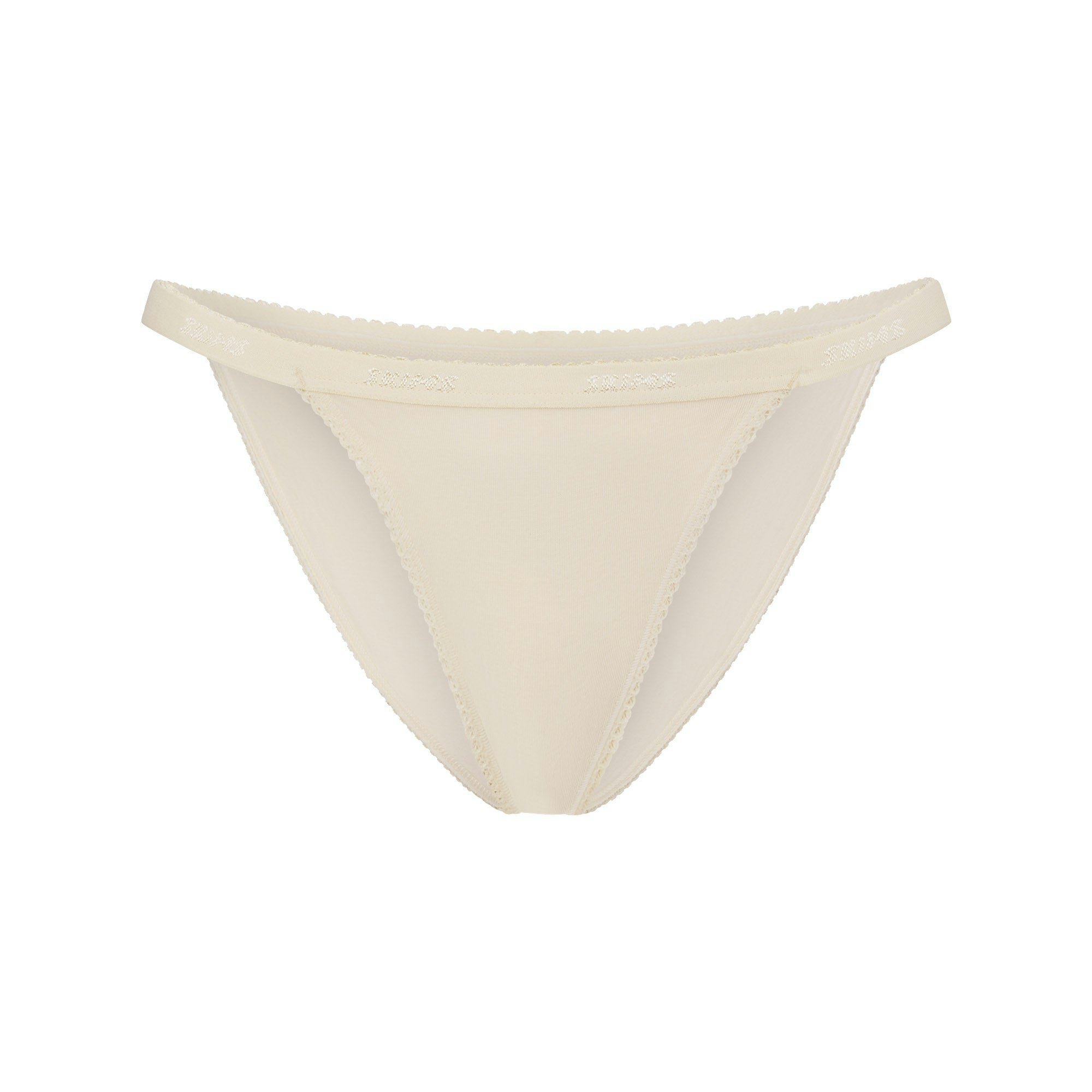 LIGHTWEIGHT COTTON LOGO PICOT STRING BIKINI - BUTTER TONAL