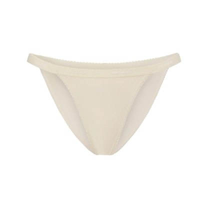 LIGHTWEIGHT COTTON LOGO PICOT STRING BIKINI - BUTTER TONAL