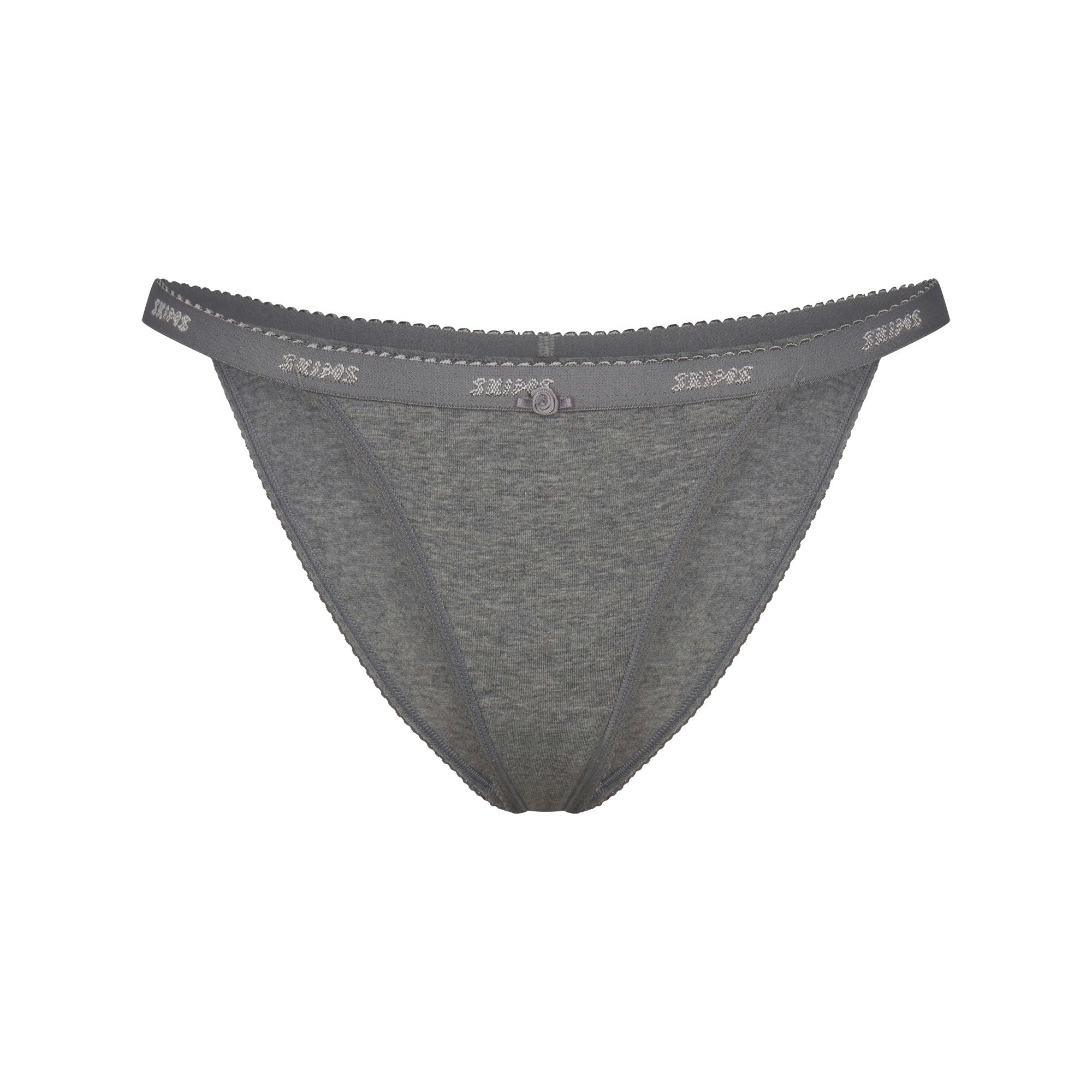 LIGHTWEIGHT COTTON LOGO PICOT STRING BIKINI - DARK HEATHER GREY