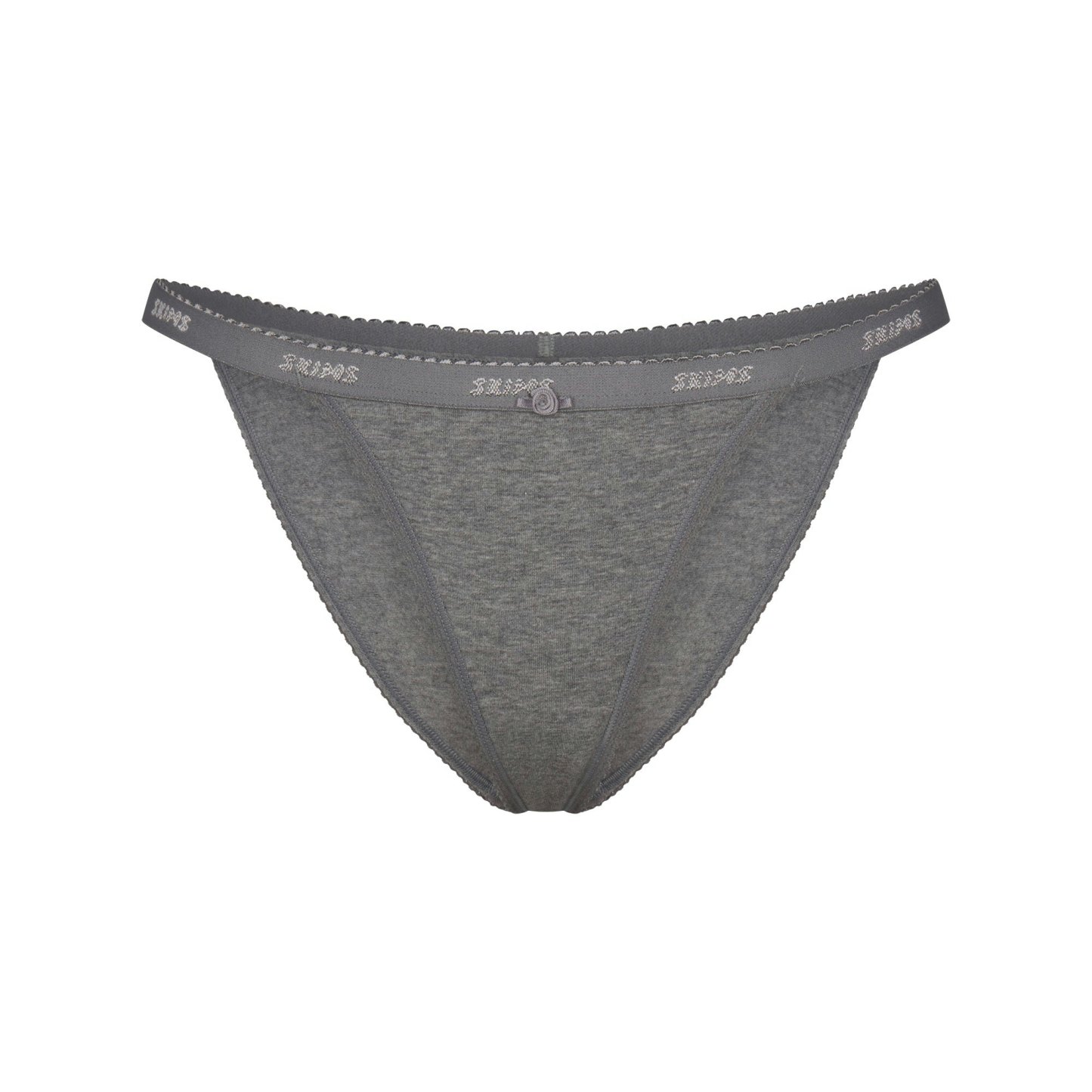 LIGHTWEIGHT COTTON LOGO PICOT STRING BIKINI - DARK HEATHER GREY