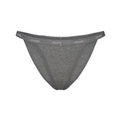 LIGHTWEIGHT COTTON LOGO PICOT STRING BIKINI - DARK HEATHER GREY