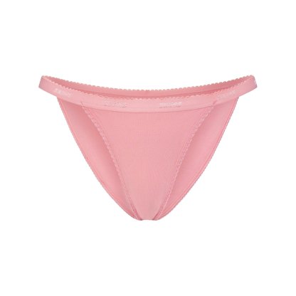 LIGHTWEIGHT COTTON LOGO PICOT STRING BIKINI - MELON TONAL