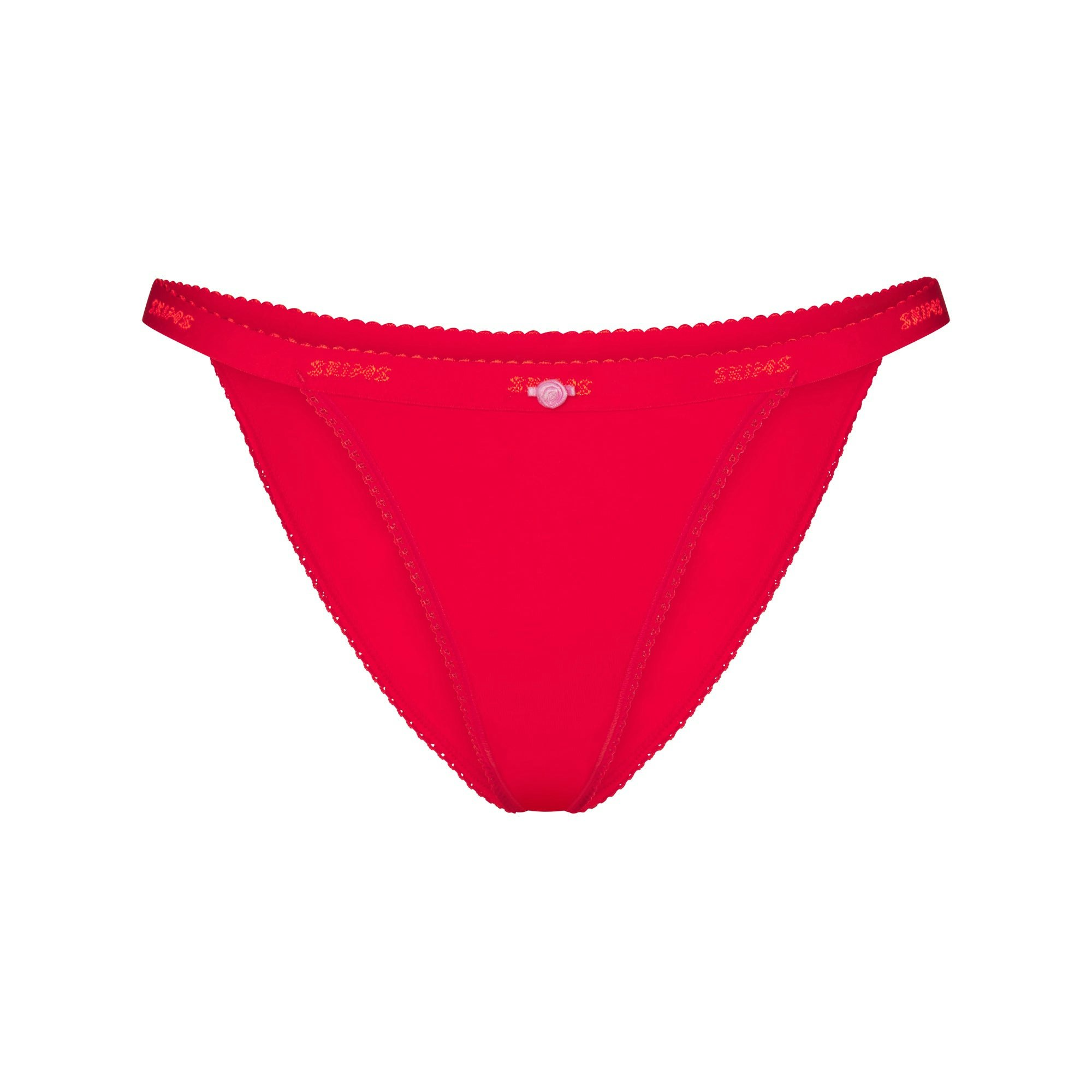 LIGHTWEIGHT COTTON LOGO PICOT STRING BIKINI - RUBY TONAL