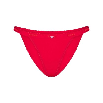 LIGHTWEIGHT COTTON LOGO PICOT STRING BIKINI - RUBY TONAL