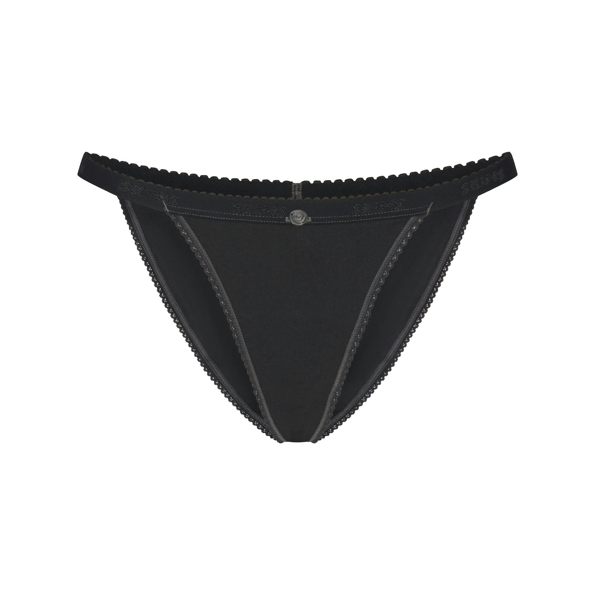 LIGHTWEIGHT COTTON LOGO PICOT STRING BIKINI - SOOT