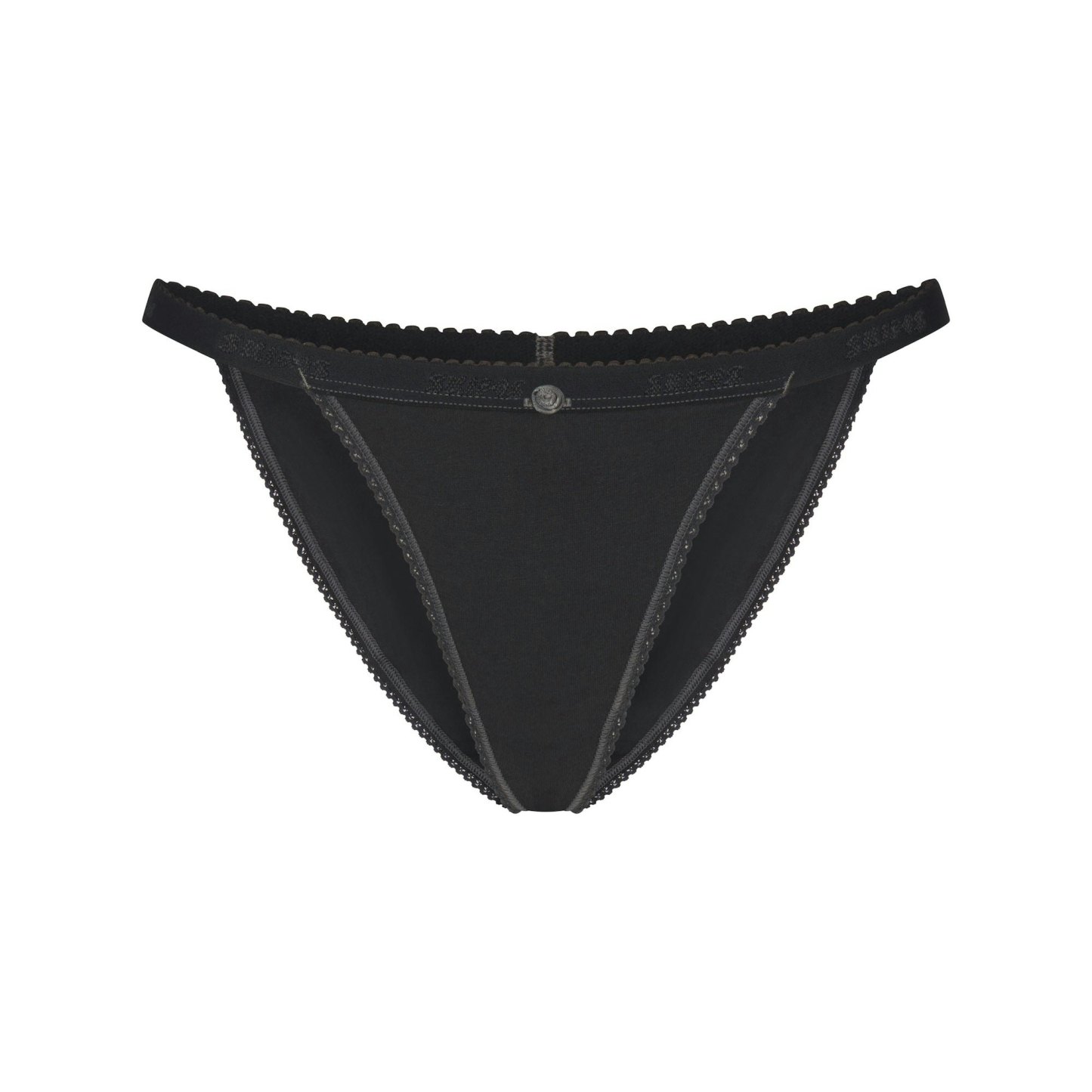 LIGHTWEIGHT COTTON LOGO PICOT STRING BIKINI - SOOT