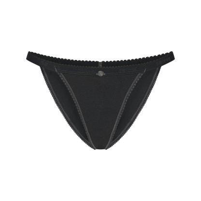 LIGHTWEIGHT COTTON LOGO PICOT STRING BIKINI - SOOT