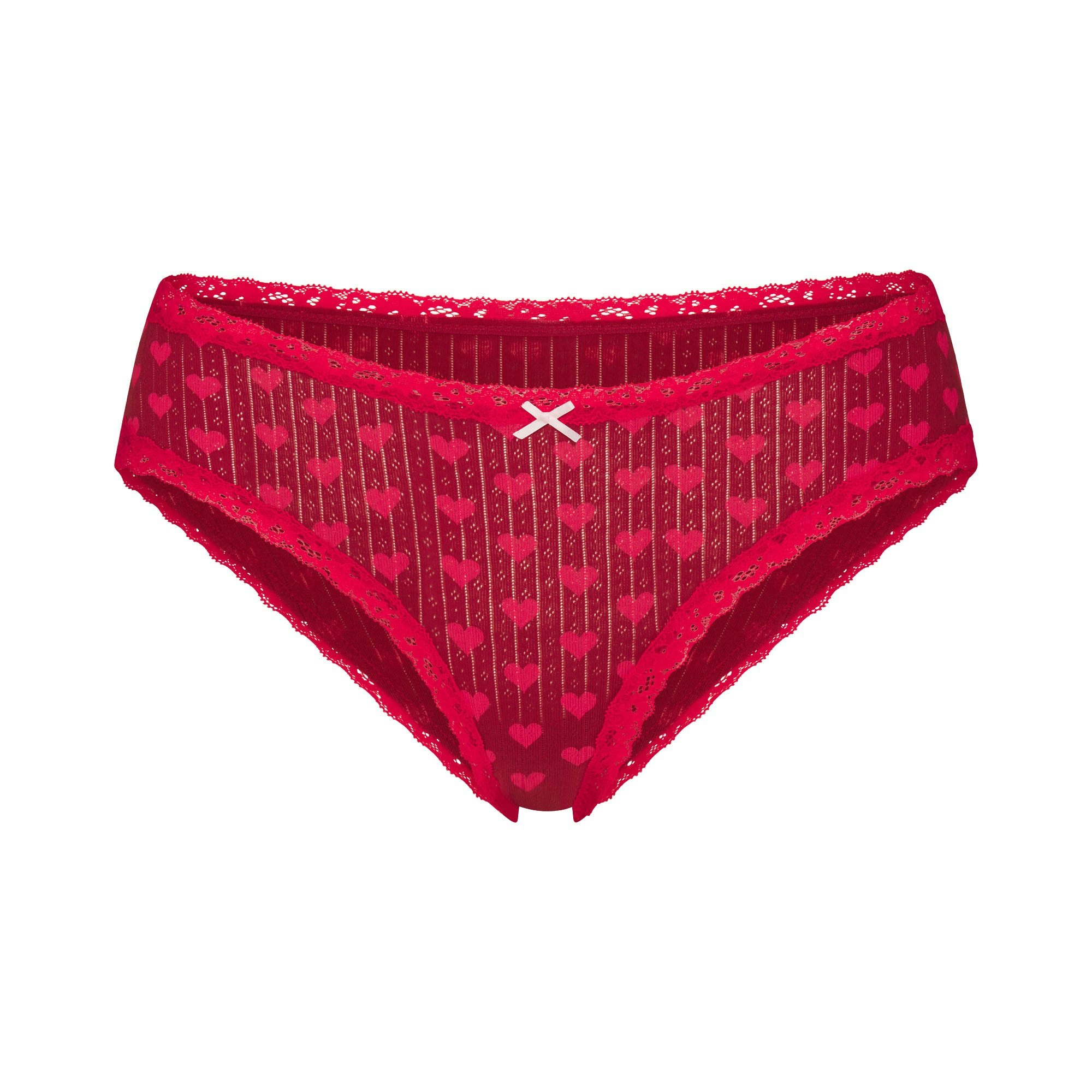 LIGHTWEIGHT COTTON POINTELLE LACE BRIEF - BRICK HEART HALFDROP