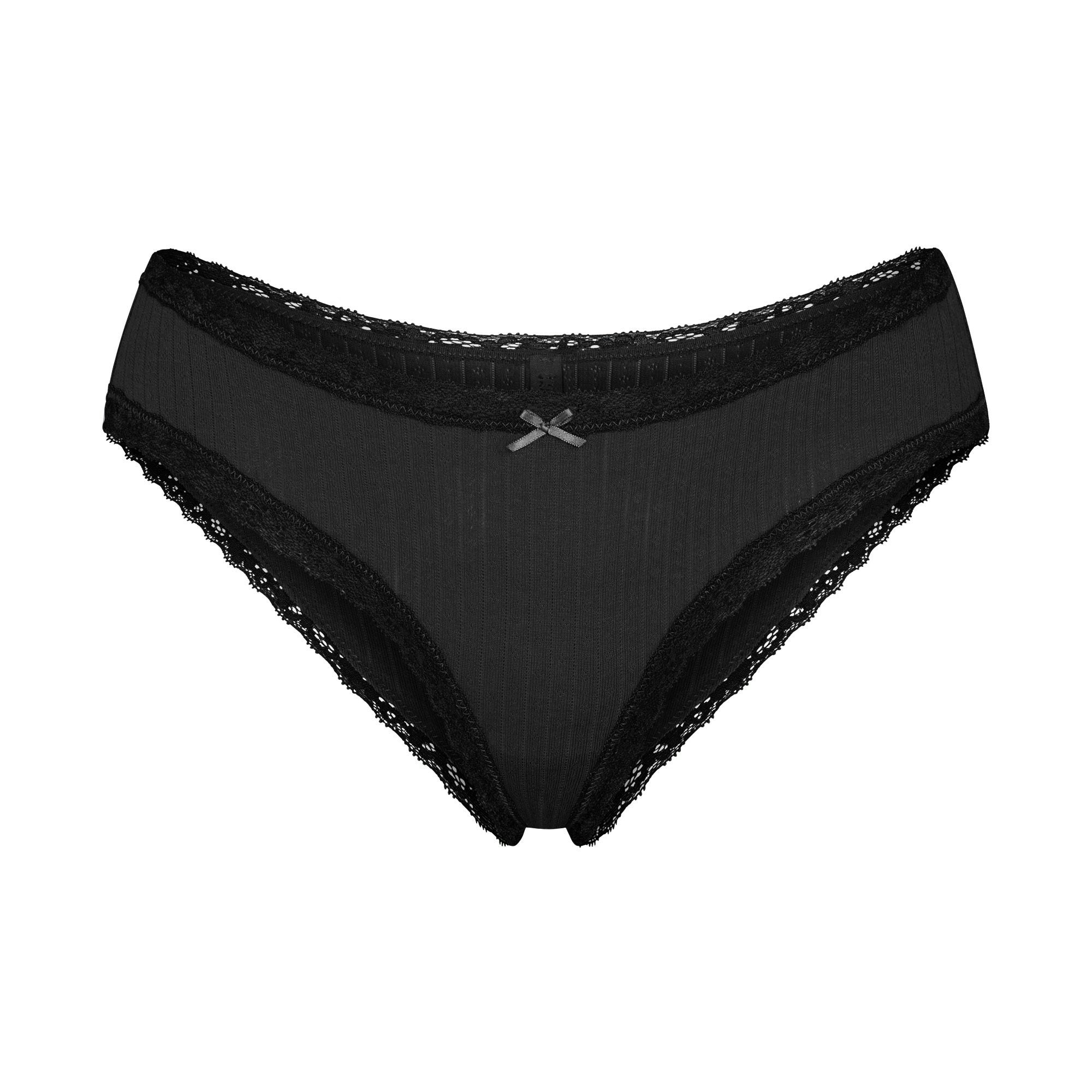LIGHTWEIGHT COTTON POINTELLE LACE BRIEF - SOOT TONAL