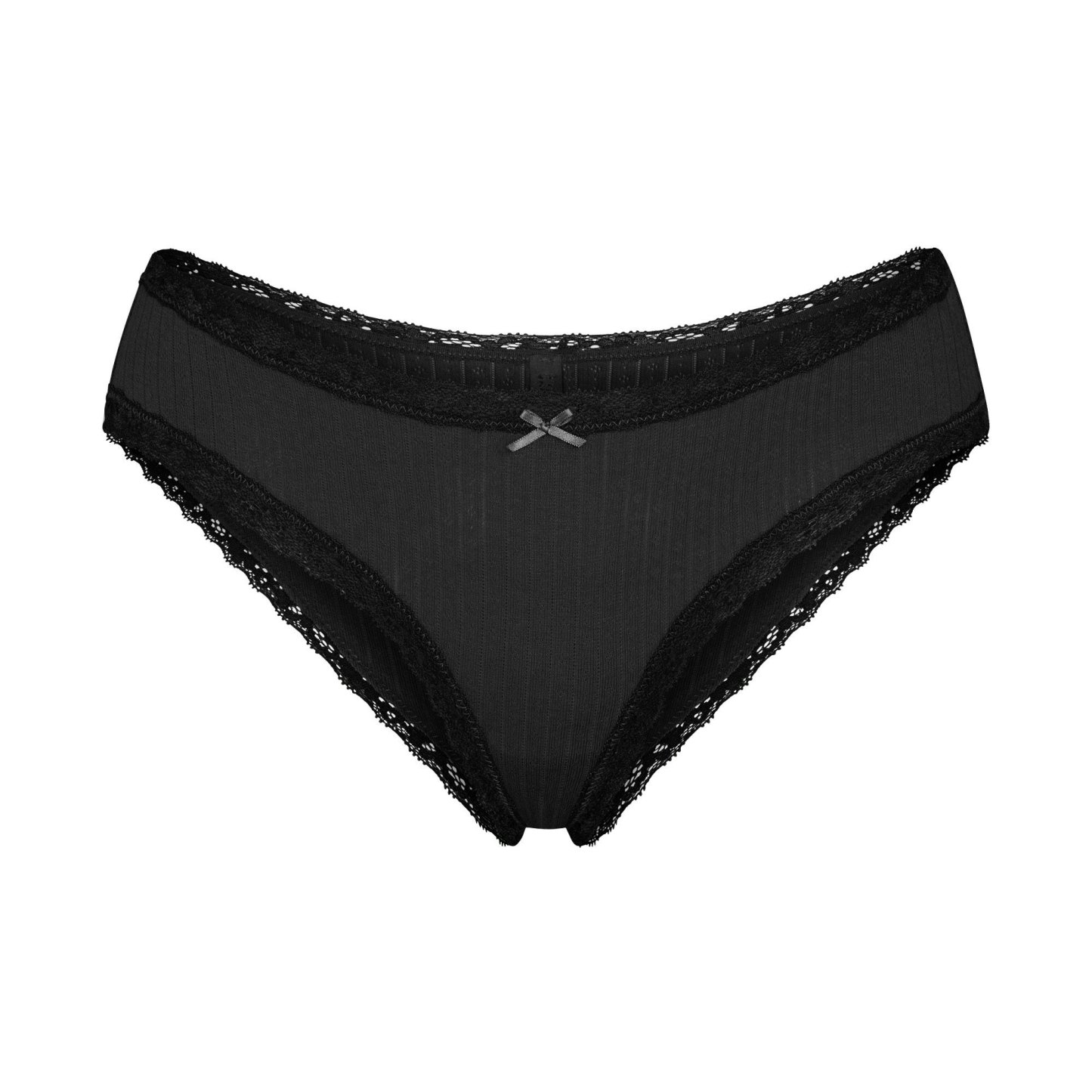 LIGHTWEIGHT COTTON POINTELLE LACE BRIEF - SOOT TONAL