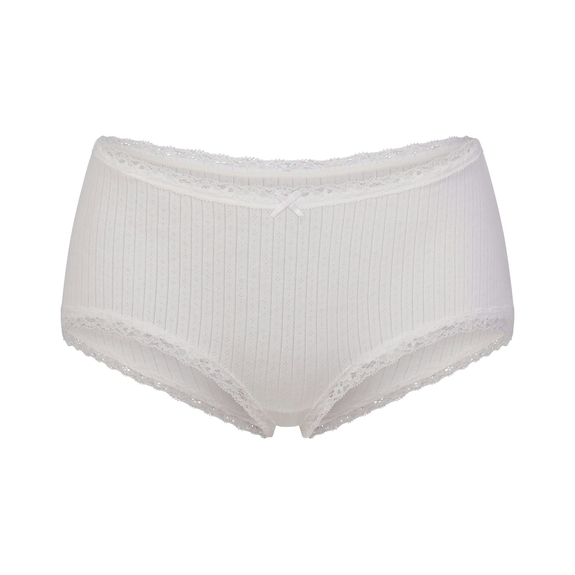 LIGHTWEIGHT COTTON POINTELLE LACE BOY SHORT - SNOW