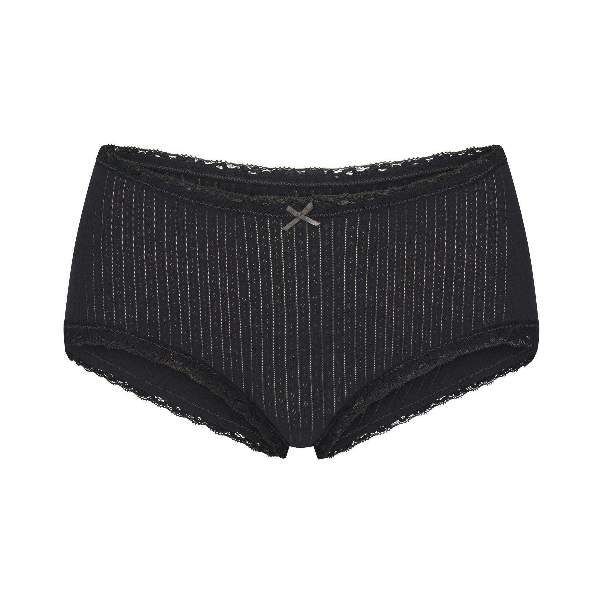 LIGHTWEIGHT COTTON POINTELLE LACE BOY SHORT - SOOT TONAL