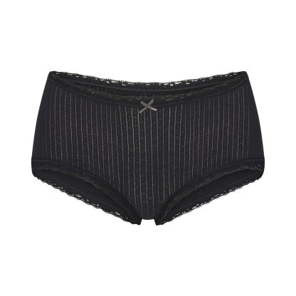 LIGHTWEIGHT COTTON POINTELLE LACE BOY SHORT - SOOT TONAL
