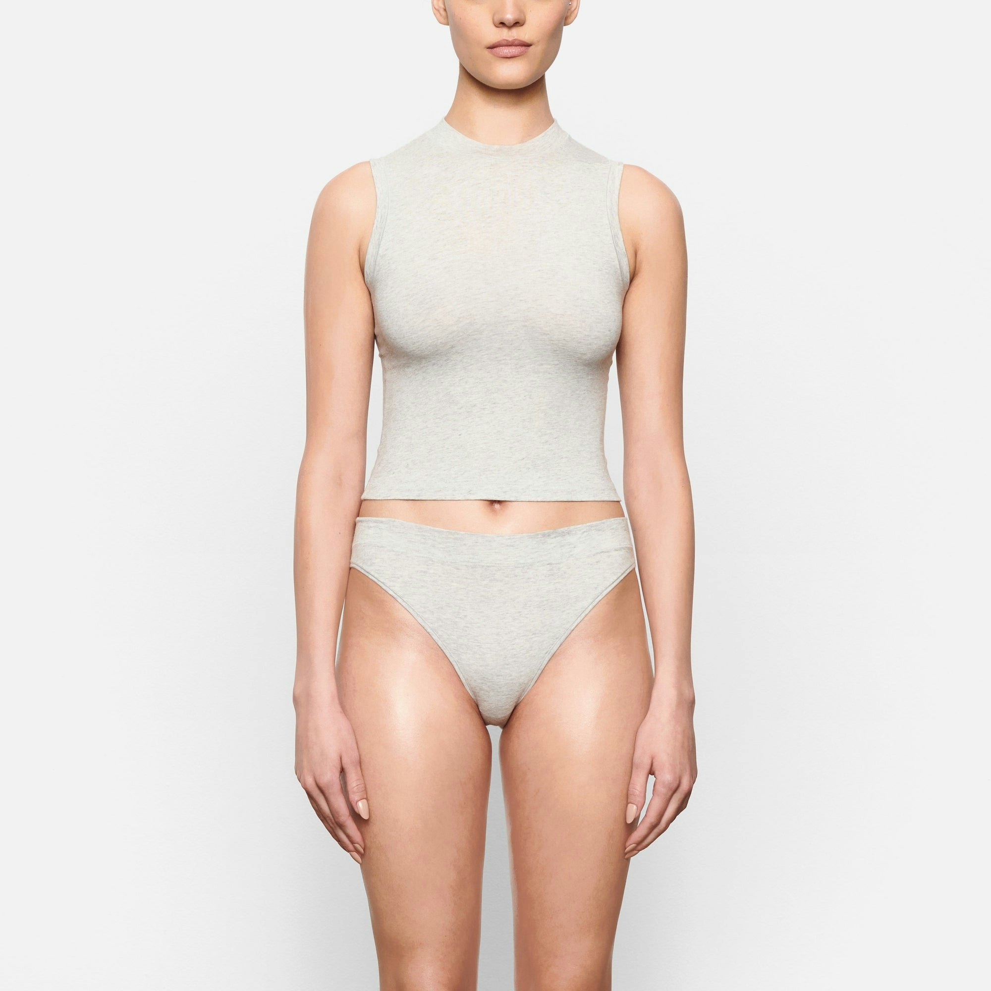 COTTON JERSEY CHEEKY TANGA - LIGHT HEATHER GREY