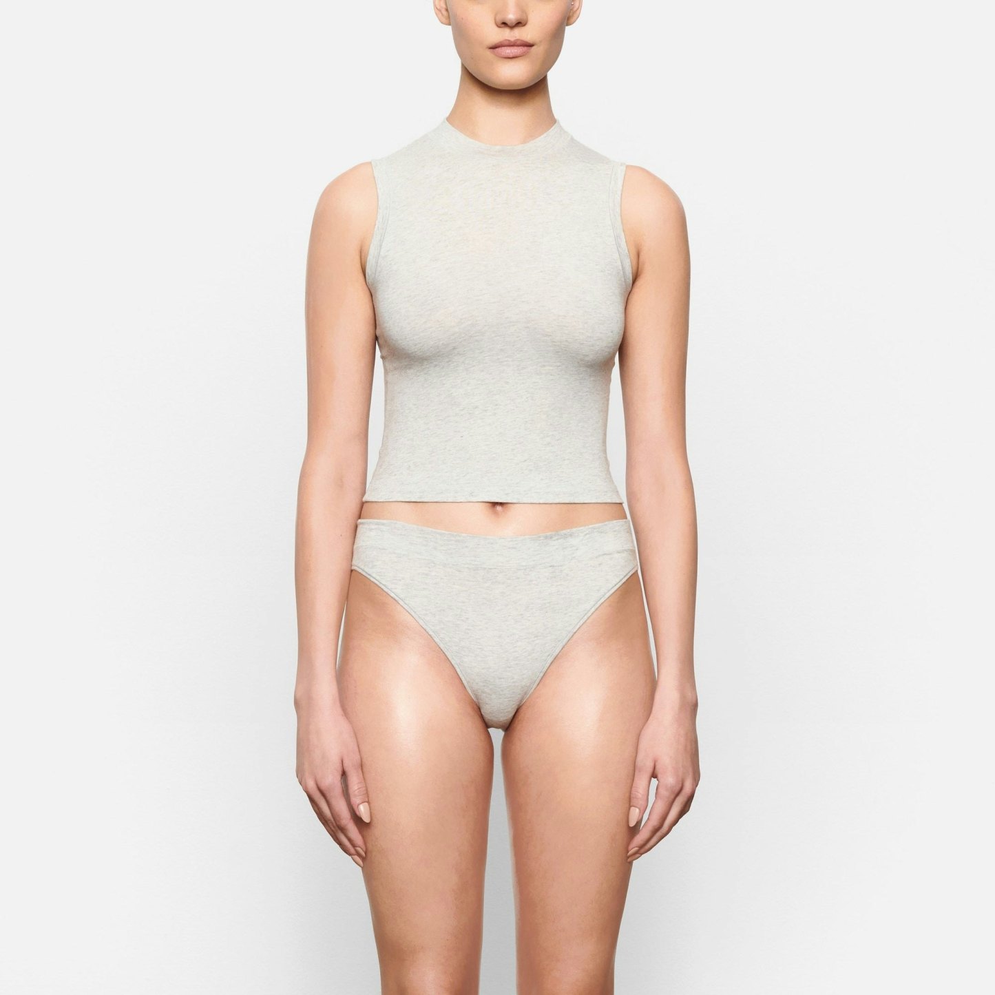 COTTON JERSEY CHEEKY TANGA - LIGHT HEATHER GREY