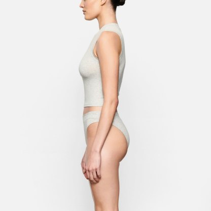 COTTON JERSEY CHEEKY TANGA - LIGHT HEATHER GREY