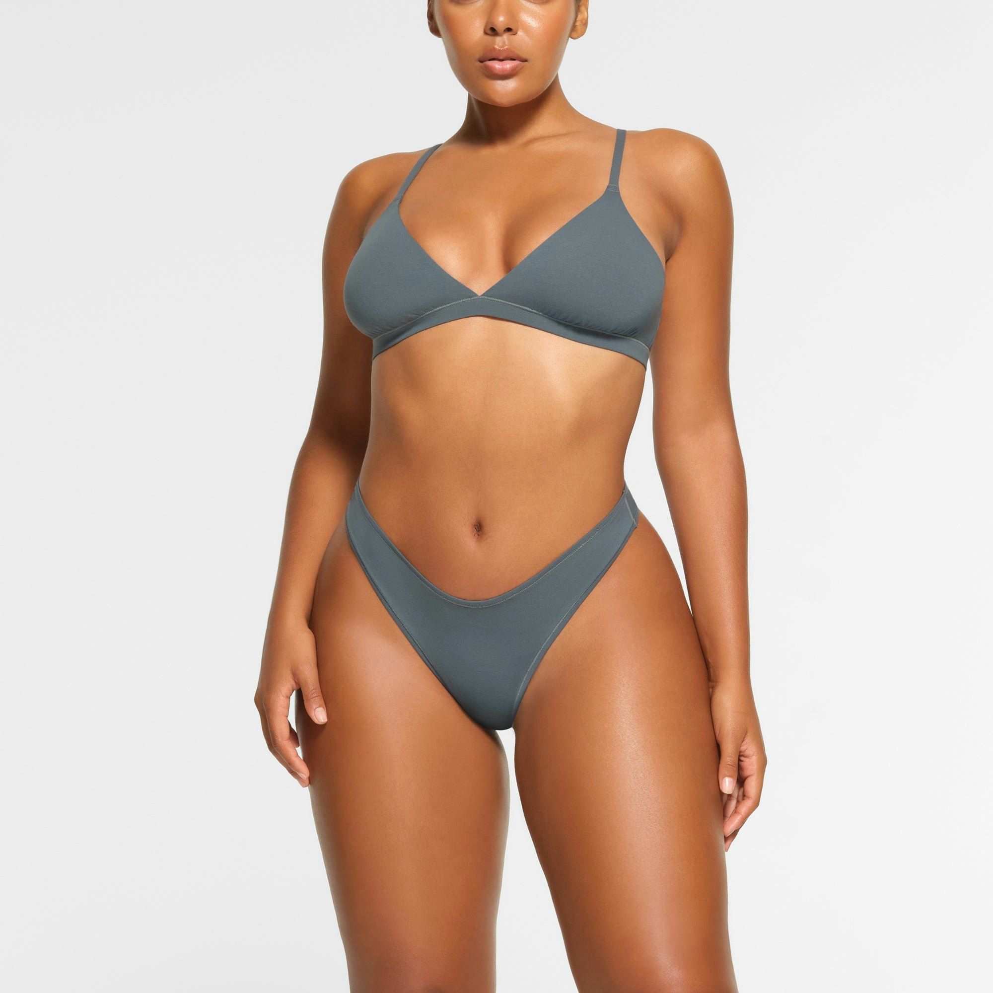 COTTON JERSEY DIPPED THONG - KYANITE